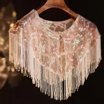 Unika Rodnande Rosa Handgjort Beading Tassel Paljetter Bal Sjal 2025 Tyll