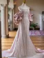 Charmant Rougissant Rose Perlage Faux Diamant Robe De Bal 2024 Trompette / Sirène Encolure Dégagée Manches Courtes Dos Nu Noeud Longue Promo Robe De Ceremonie