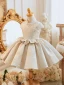 Fashion Pearl Lace Flower Birthday Short Flower Girl Dresses 2023 Ball Gown High Neck Cap Sleeves
