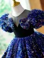 Sparkly Royal Blue Sequins Short Birthday Flower Girl Dresses 2023 Ball Gown Scoop Neck Puffy Short Sleeve Flower Girl Dresses