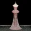 Sexy Rødmende Rosa Rhinestone Paljetter Asymmetrisk Selskapskjoler 2025 Trompet / Havfrue Kjæreste Uten Ermer Ryggløse Feie Tog Formelle Kjoler