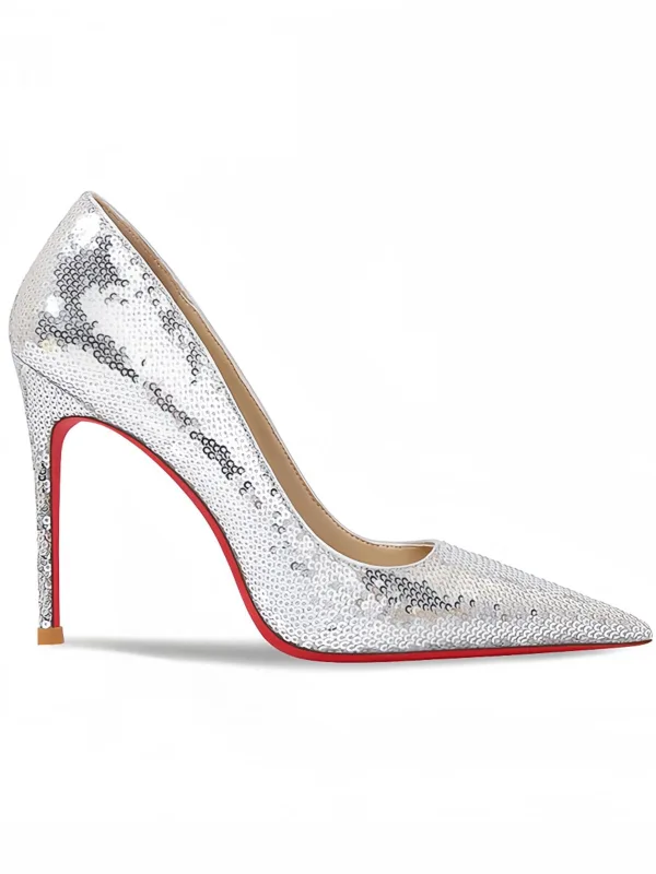 Glittrande Silver Paljetter Röd Sula Afton Pumps 2026 Läder 12 cm Stilettklackar Spetsiga Pumps Högklackade