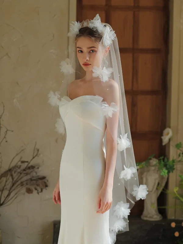 Élégant Blanche Appliques La Mariée Voile De Mariée 2025 Tulle