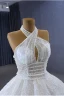 Luxury / Gorgeous White Handmade  Beading Pearl Sequins Wedding Dresses 2023 Ball Gown Halter Sleeveless Backless Floor-Length / Long Wedding