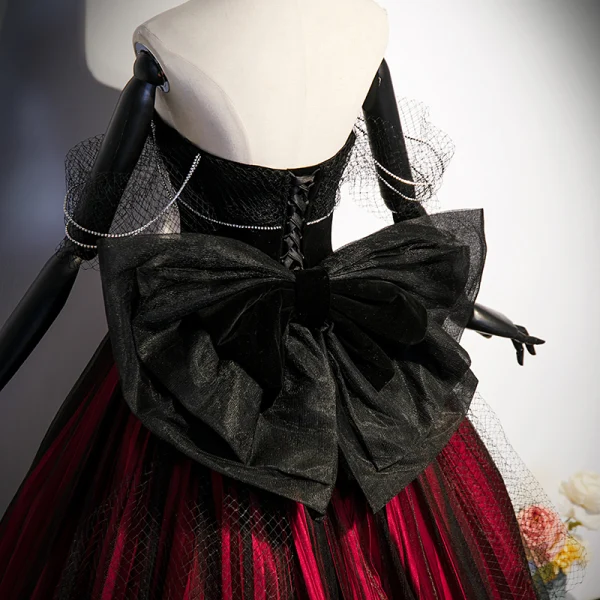 Ethnisch Burgunderrot Ballkleider 2023 Ballkleid Bandeau Ärmellos Rückenfreies Schleife Lange Ball Festliche Kleider