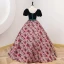 Chic / Belle Vert Foncé Impression Robe De Bal 2022 Robe Boule Encolure Carrée Manches Courtes Dos Nu Noeud Ceinture Longue Promo Robe De Ceremonie