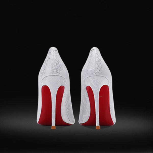 Charmant Blanche Soirée Semelle Rouge Motif Peau De Serpent Escarpins 2023 Cuir 8 cm Talons Aiguilles À Bout Pointu Escarpins Talons Hauts