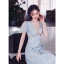 Sparkly Sky Blue Sequins Evening Dresses 2022 A-Line / Princess Scoop Neck Short Sleeve Floor-Length / Long Evening Party Formal Dresses