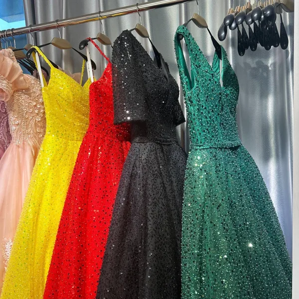 Vintage / Retro Dark Green Beading Pearl Sequins Prom Dresses 2025 Ball Gown Square Neckline Long Sleeve Backless Floor-Length / Long Formal Dresses