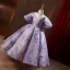 Elegant Lavender Glitter Sequins Flower Girl Dresses 2022 Ball Gown High Neck Bell sleeves Backless Prom Floor-Length / Long Flower Girl Dresses