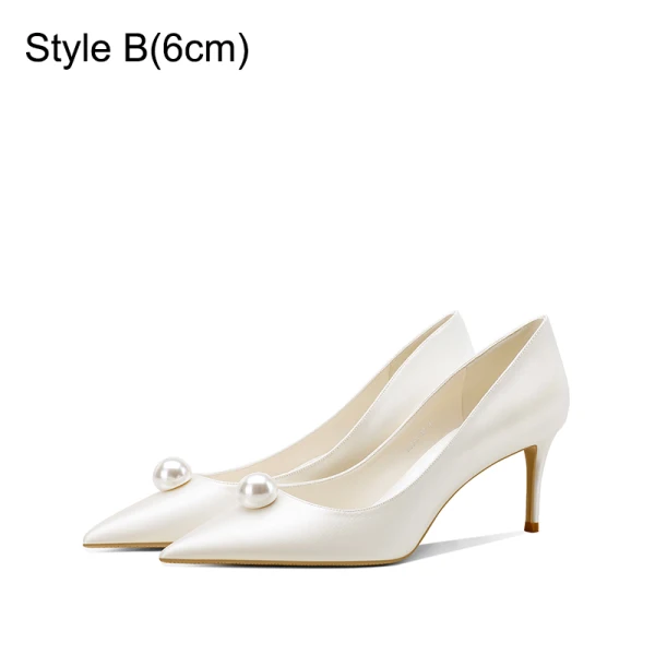 Élégant Ivoire Satin Perle Chaussure De Mariée 2024 8 cm Talons Aiguilles À Bout Pointu Mariage Escarpins Talons Hauts
