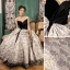Vintage / Retro Black Printing Prom Dresses 2022 Ball Gown Strapless Sleeveless Backless Bow Sash Floor-Length / Long Formal Dresses
