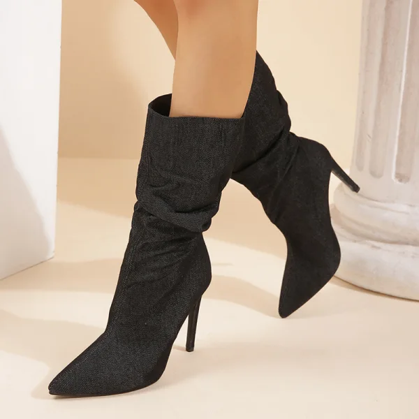 Mode Bleu Ciel Tomber Hiver Vêtement de rue Bottes Femme 2023 11 cm Talons Aiguilles À Bout Pointu Bottes