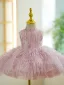Chic / Beautiful Blushing Pink Tassel Sequins Birthday Flower Girl Dresses 2023 Ball Gown Scoop Neck Sleeveless Bow Short