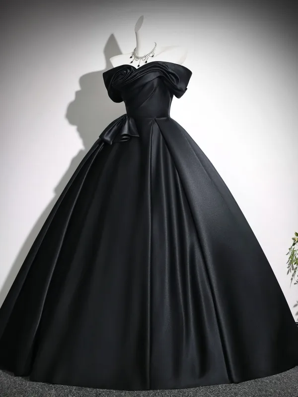 Vintage Schwarz Schleife Satin Ballkleider 2026 Ballkleid Off Shoulder Kurze Ärmel Rückenfreies Lange Festliche Kleider
