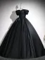 Vintage Schwarz Schleife Satin Ballkleider 2026 Ballkleid Off Shoulder Kurze Ärmel Rückenfreies Lange Festliche Kleider
