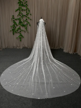 Charmant Blanche Perlage Perle Appliques Voile De Mariée 2024 3 5 M Tulle Chapel Train Mariage