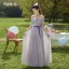 Simple Vert Cendré Robe Demoiselle D'honneur 2022 Princesse Demoiselle D'honneur De l'épaule Manches Courtes Dos Nu Noeud Ceinture Longue Robe Pour Mariage