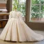 Élégant Ivoire Perle Paillettes Gland Anniversaire Robe Ceremonie Fille 2025 Robe Boule Encolure Carrée Manches Longues Dos Nu Train De Balayage