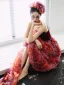 Fashion Burgundy Handmade  Appliques Sequins Prom Dresses Cocktail Dresses 2024 A-Line / Princess Strapless Sleeveless Backless Sweep Train Cocktail Party Formal Dresses