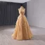 High-end Champagne Beading Sequins Ruffle Prom Dresses 2024 A-Line / Princess High Neck Sleeveless Backless Floor-Length / Long Prom Formal Dresses
