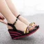 Bohême Noire Été Vêtement de rue Tresser Sandales Femme 2023 Bride Cheville 9 cm Compensées Peep Toes / Bout Ouvert Sandales