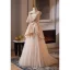 Fashion Blushing Pink Bow Sash Prom Dresses 2025 A-Line / Princess Scoop Neck Sleeveless Backless Sweep Train Formal Dresses