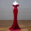 Charming Burgundy Beading Sequins Suede Evening Dresses 2023 Trumpet / Mermaid Velour Off-The-Shoulder Short Sleeve Backless Floor-Length / Long Evening Party Formal Dresses