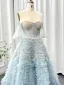 Charming Sky Blue Pleated Prom Dresses 2025 A-Line / Princess Strapless Sleeveless Backless Floor-Length / Long Formal Dresses
