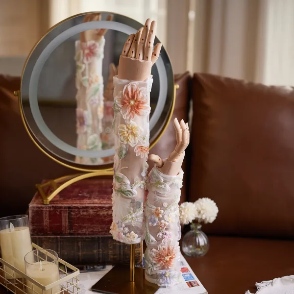 Luxe Handgemaakt Multi-Kleuren Appliques Kralen Pailletten Huwelijk Bruidshandschoenen 2026 Tule