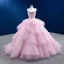 High-end Blushing Pink Cascading Ruffles Prom Dresses 2022 Ball Gown Strapless Rhinestone Sleeveless Backless Court Train Prom Formal Dresses