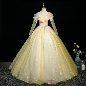 Chic Beautiful Yellow Appliques Sequins Prom Dresses 2025 Ball Gown Off The Shoulder Long Sleeve Backless Floor Length Long Formal Dresses