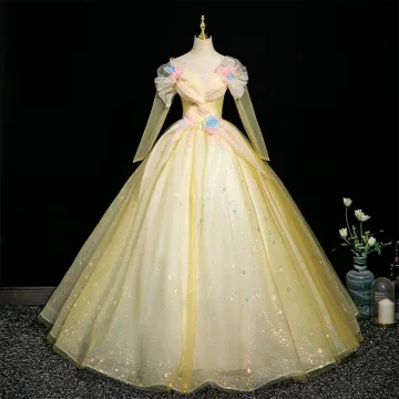 Chic Belle Jaune Appliques Paillettes Robe De Bal 2025 Robe Boule De L Épaule Manches Longues Dos Nu Longue Robe De Ceremonie