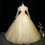 Chic / Beautiful Yellow Appliques Sequins Prom Dresses 2025 Ball Gown Off-The-Shoulder Long Sleeve Backless Floor-Length / Long Formal Dresses