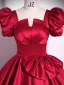 Elegant Burgundy Bow Prom Dresses 2024 Ball Gown Square Neckline Puffy Short Sleeve Backless Floor-Length / Long Prom Formal Dresses