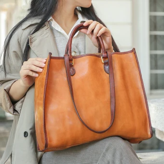 Vintage Retro High End Leather Brown Women S Bags 2022 Casual Tote Bag Shoulder Bags