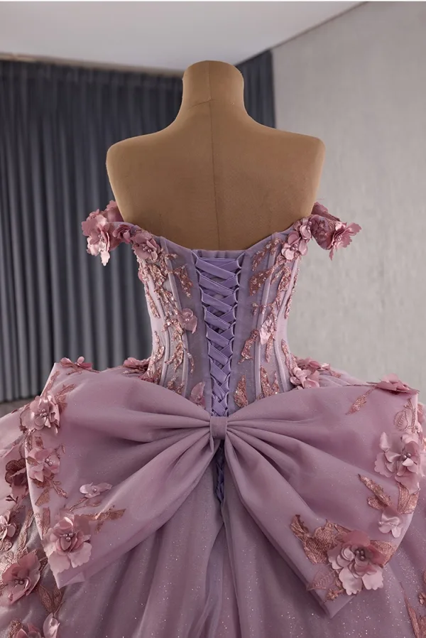 Luxury / Gorgeous Flower Fairy Purple Handmade  Beading Pearl Sequins Lace Flower Appliques Prom Dresses 2025 Ball Gown Off-The-Shoulder Sleeveless