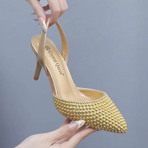 Sexy White Pearl Wedding Shoes 2024 7 cm Stiletto Heels Pointed Toe Wedding Sandals High Heels