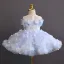 Chic / Beautiful Sky Blue Pearl Appliques Short Birthday Flower Girl Dresses 2025 Ball Gown Scoop Neck Sleeveless Backless