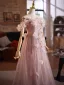 Chic / Beautiful Blushing Pink Appliques Sequins A-Line / Princess Prom Dresses 2025 Off-The-Shoulder Sleeveless Backless Floor-Length / Long Formal Dresses