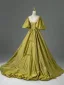 Vintage / Retro Modest / Simple Army Green Prom Dresses 2026 Ball Gown Scoop Neck Puffy Short Sleeve Backless Floor-Length / Long Formal Dresses
