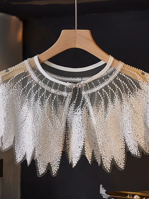 Élégant Blanche Fait main Perlage Paillettes châle 2025