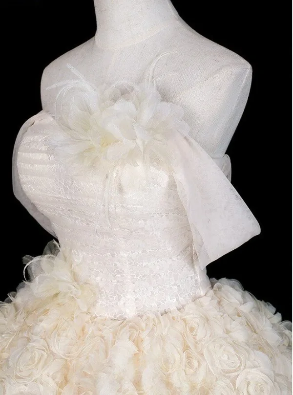 Zauberhaft Champagner Applikationen Spitze Blumen Ballkleider 2026 Ballkleid Off Shoulder Ärmellos Rückenfreies Lange Festliche Kleider