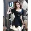 Audrey Hepburn Style Black Rhinestone Evening Dresses Party Dresses 2022 A-Line / Princess Square Neckline Short Sleeve Evening Party Short Formal Dresses