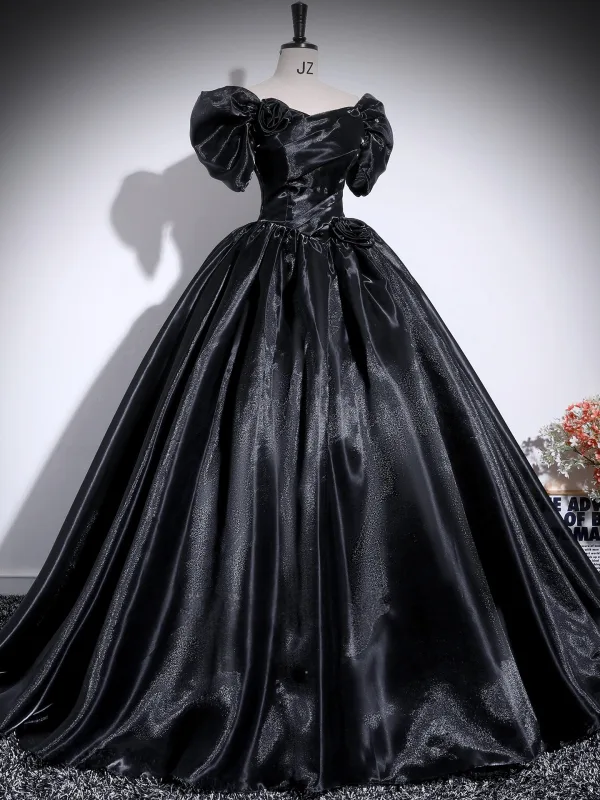 Chic Beautiful Black Ball Gown Prom Dresses 2025 Off-The-Shoulder Puffy Short Sleeve Chic Beautiful Black Ball Gown Prom Dresses 2025 Off-The-Shoulder Puffy Short Sleeve