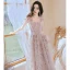 Flower Fairy Blushing Pink Beading Sequins Appliques Prom Dresses 2024 A-Line / Princess Square Neckline Sleeveless Backless Floor-Length / Long Prom Formal Dresses