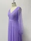 Modest / Simple Lavender Prom Dresses 2024 A-Line / Princess V-Neck Long Sleeve Backless Floor-Length / Long Prom Formal Dresses