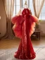 Fashion Red Sequins Evening Dresses 2024 Trumpet / Mermaid Halter Sleeveless Backless Floor-Length / Long Evening Party Formal Dresses