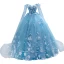 Elegant Pool Blue Pearl Appliques Prom Dresses 2022 Ball Gown Off-The-Shoulder Long Sleeve Backless Floor-Length / Long Formal Dresses