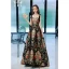 Vintage / Retro Black Gold Printing Satin Prom Dresses 2022 A-Line / Princess Spaghetti Straps Sleeveless Backless Floor-Length / Long Prom Formal Dresses